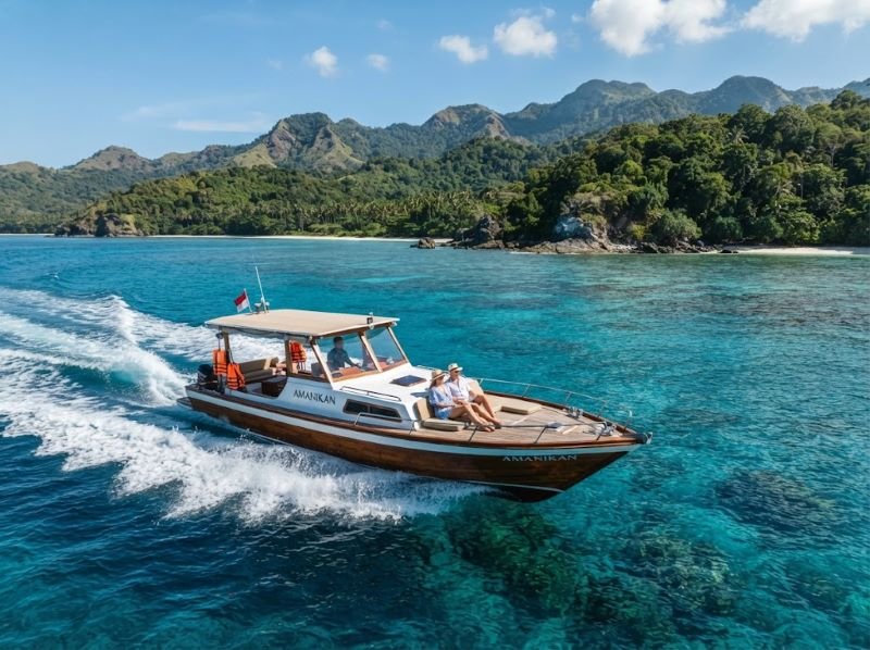 Moyo Island Sumbawa boat journey and natural landscape