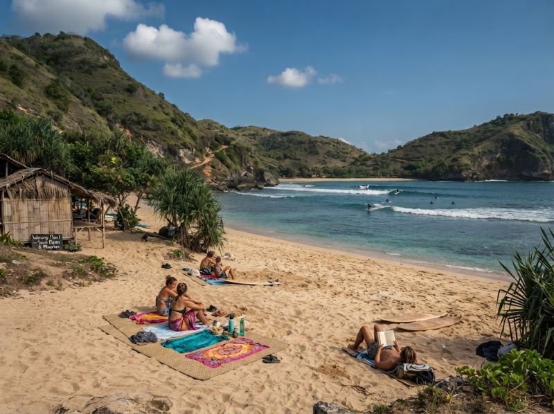 relaxed beach stop at Mawi Beach in South Lombok