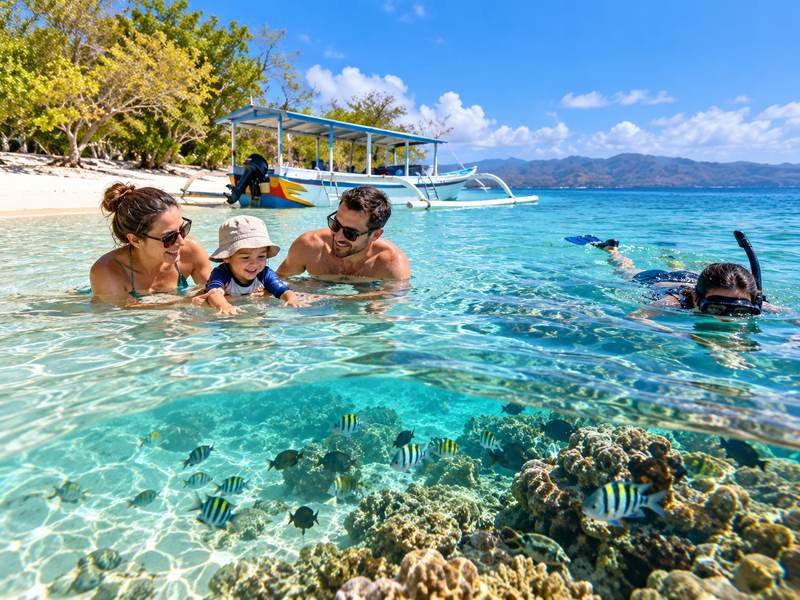 Family snorkeling in Southwest Gilis