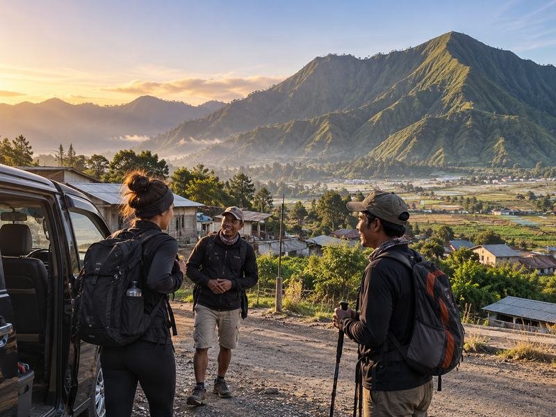 anak dara hill sunrise guide briefing hikers in sembalun