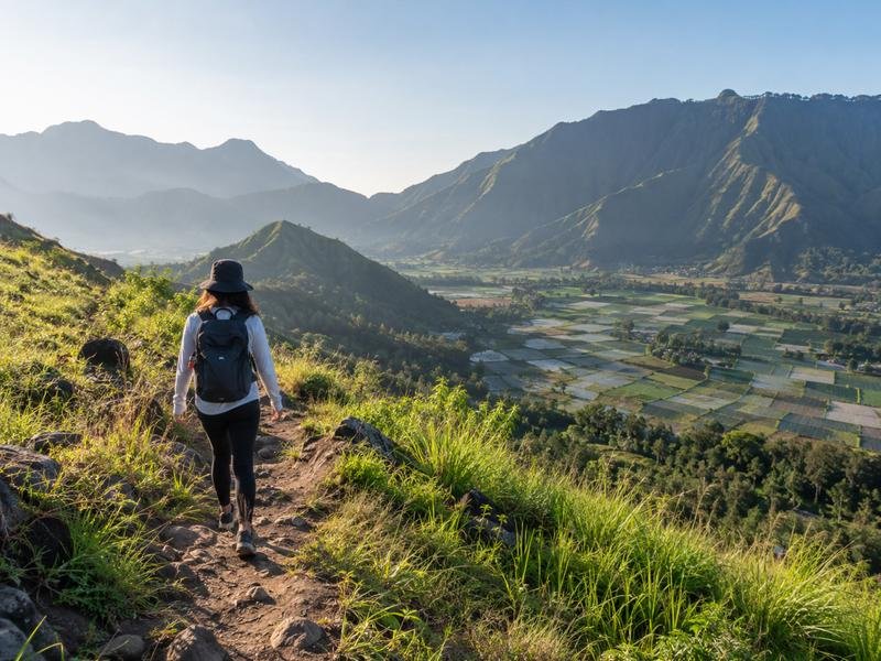 Traveler walking on the natural path at Bukit Selong