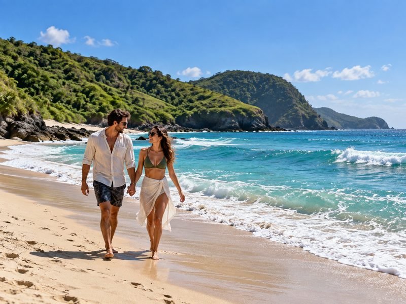 couple walking together at Mawi Beach