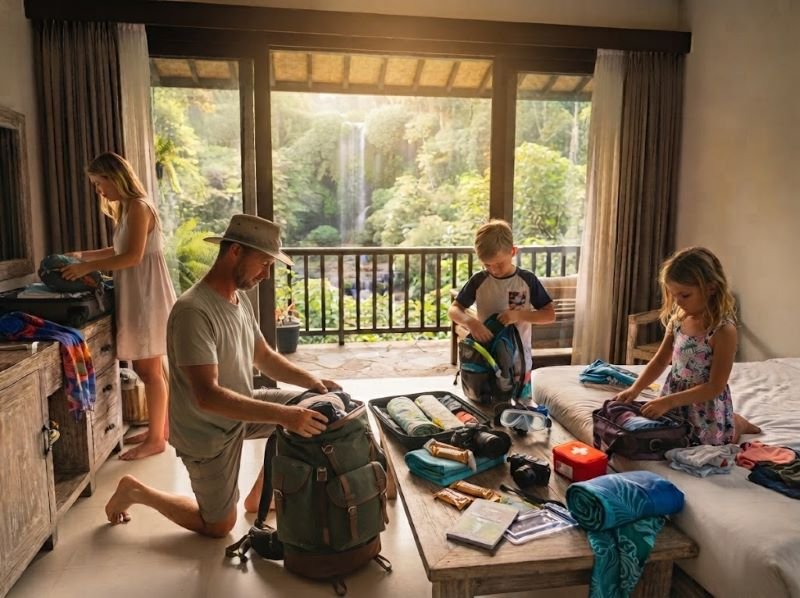 hiking pack for a family waterfall visit
