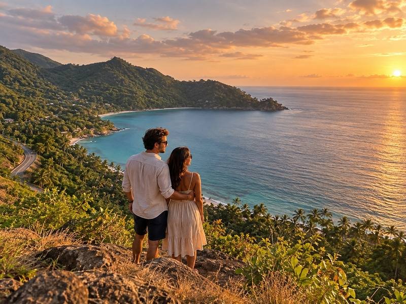 malimbu beach couples guide with romantic sunset view