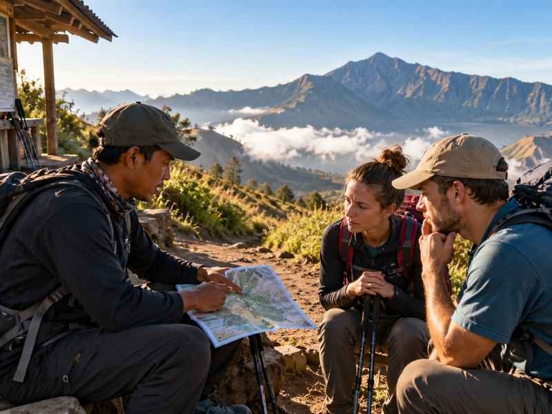 rinjani guide briefing hikers before trekking