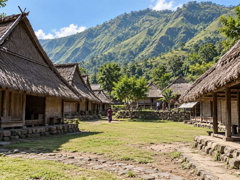 traditional Sasak village beneath Sembalun hills