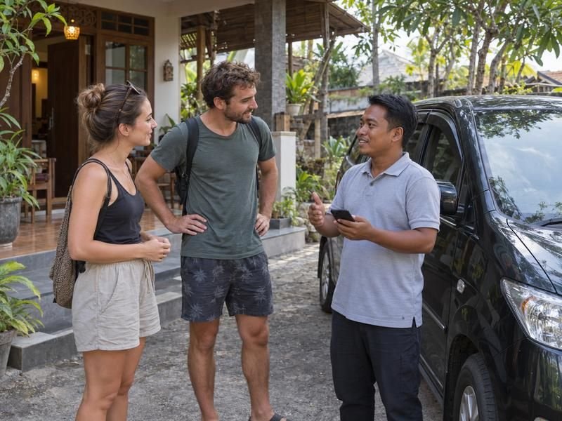Local driver discussing the morning beach route with travelers