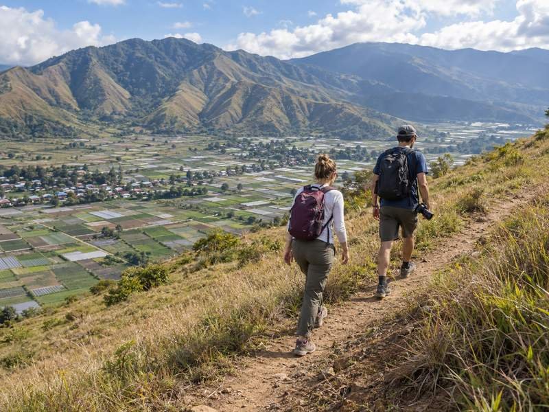 Travelers hiking Anak Dara Hill in Sembalun