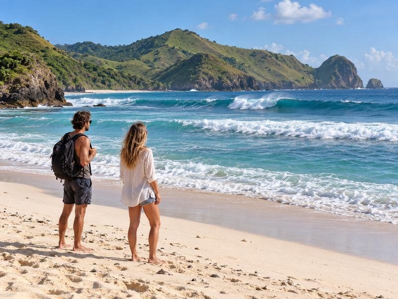 Travelers watching the surf at Mawi Beach